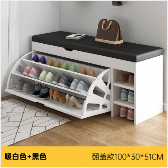 مقعد مع خزانة للاخذية بباب قلاب باللون الأبيض jo-10